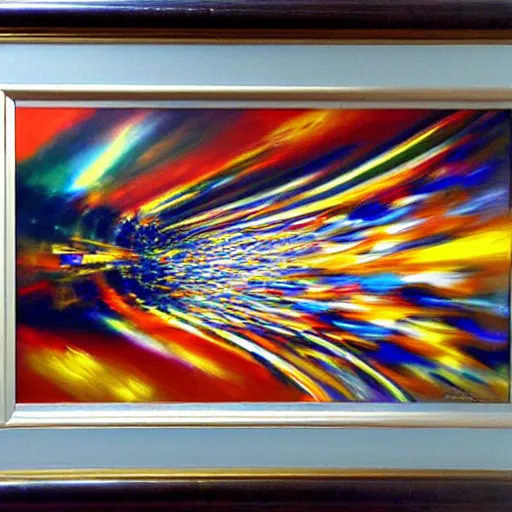 Image similar to abstract art representing momentum, oil painting by john berkey and gabriel dawe, masterwork