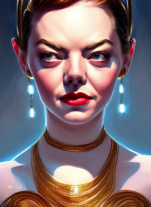 Prompt: portrait of 1 9 5 0 s darna, young emma stone, intricate, elegant, glowing lights, highly detailed, digital painting, artstation, glamor pose, concept art, smooth, sharp focus, illustration, art by wlop, mars ravelo and greg rutkowski