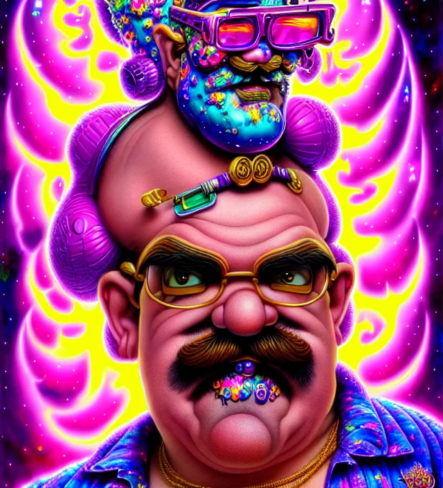 Image similar to lisa frank pattern fantasy character portrait of wario from mario brothers, ultra realistic, wide angle, intricate details, blade runner artifacts, highly detailed by peter mohrbacher, wayne barlowe, boris vallejo, hajime sorayama aaron horkey, gaston bussiere, craig mullins