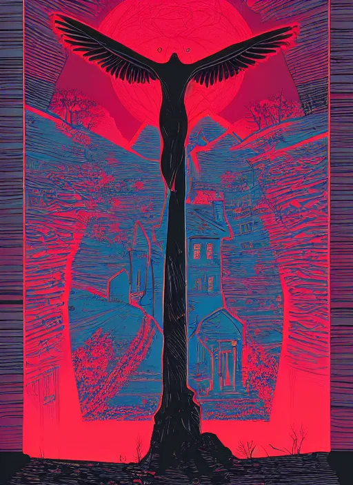 Image similar to The Exorcist (1973) movie poster, Kilian Eng, Dan Mumford, detailed