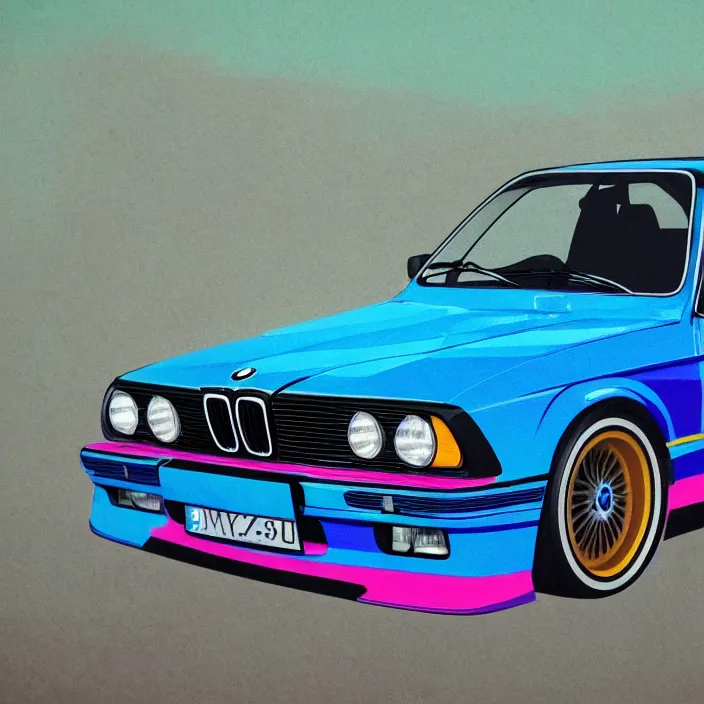 Prompt: bmw e 3 0 with psychedelic paint, kyza saleem, realistic, 4 k, sharp, detailed