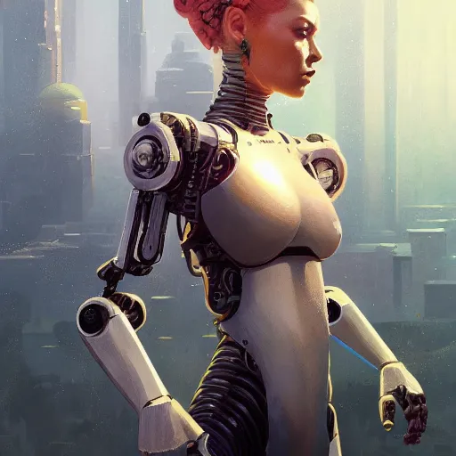 Image similar to highly detailed portrait of a robot woman, in gta v, stephen bliss, unreal engine, fantasy art by greg rutkowski, loish, rhads, ferdinand knab, makoto shinkai and lois van baarle, ilya kuvshinov, rossdraws, tom bagshaw, global illumination, radiant light, detailed and intricate environment