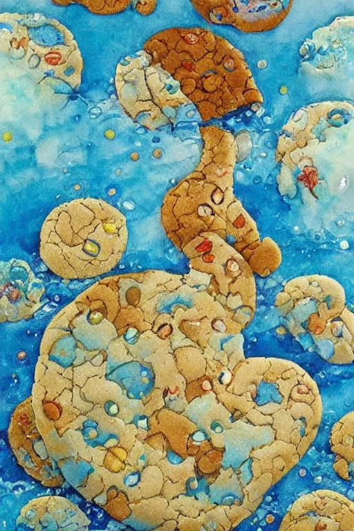 Prompt: a cookie ocean, by jerry pinkney