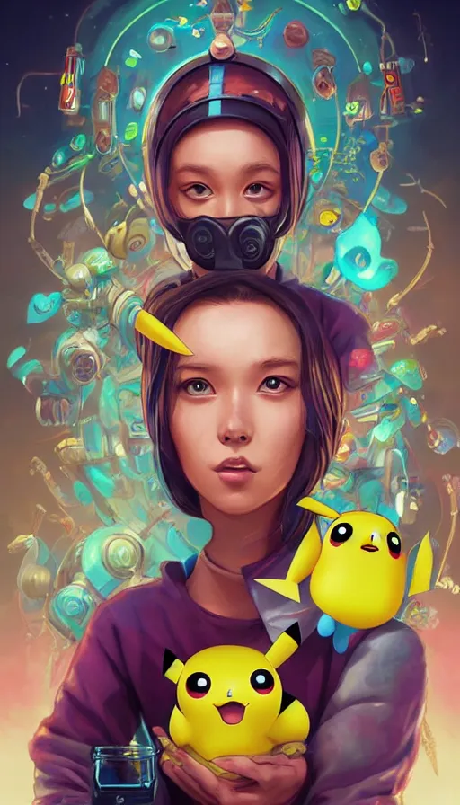 Image similar to lofi BioPunk Pokemon Pikachu portrait Pixar style by Tristan Eaton_Stanley Artgerm and Tom Bagshaw,