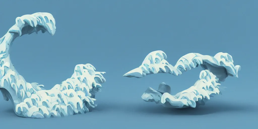 Prompt: A sculpture of ice cream shaped like the great wave off kanagawa, 4K, photorealistic, 3d render