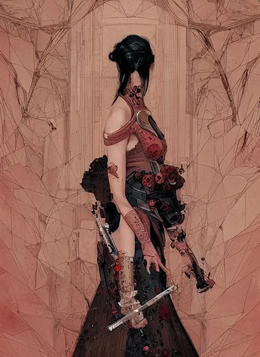 Image similar to strong women, eun emerging from renaissance italy into a cyberpunk mutiversal realm by conrad roset, nicola samuri, dino valls, m. w. kaluta, jakub rebelka, rule of thirds, seductive look, beautiful