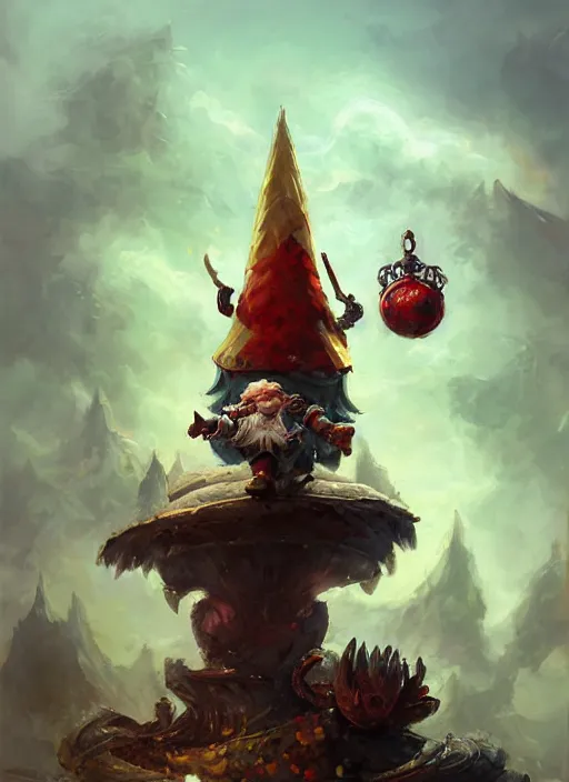 Prompt: a wondrous gnome wizard sitting atop a giant crab painted by raymond swanland