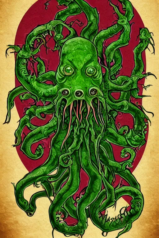 Image similar to flesh eating plant eldritch horror cthulhu, concept art, digital art, tarot card