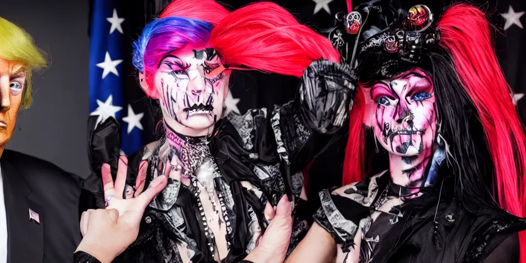 Image similar to trump cyber goth makeup dancing