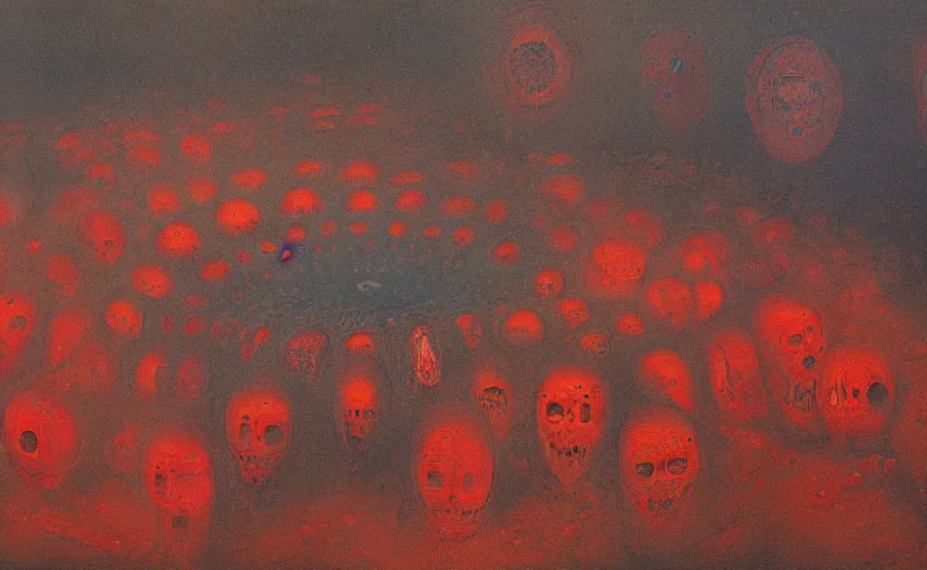 Image similar to A detailed painting of the nine circles of hell made in the style of Beksinski