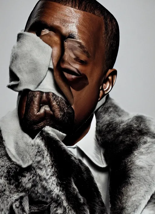 Prompt: kanye west styled by nick knight, annie leibovitz, posing, style, vogue magazine, highly realistic. high resolution. highly detailed. dramatic. 8 k. 4 k.