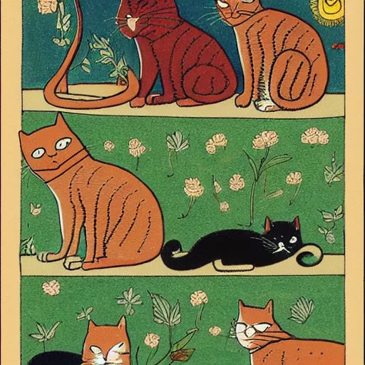 Image similar to cats in the style of glen baxter