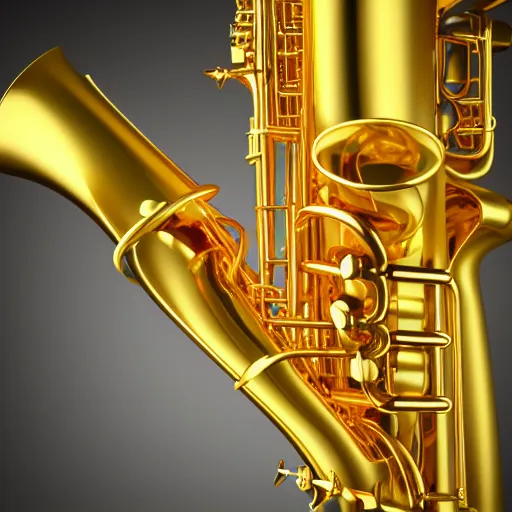 Prompt: golden saxophone 8 k high quality highly detailed octane render blender