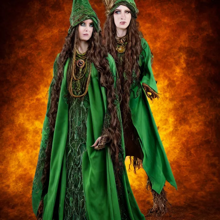 Prompt: full length photo of a very beautiful!! elemental earth witch with ornate green and brown robes, highly detailed, 4 k, hdr, smooth, sharp focus, high resolution, award - winning photo