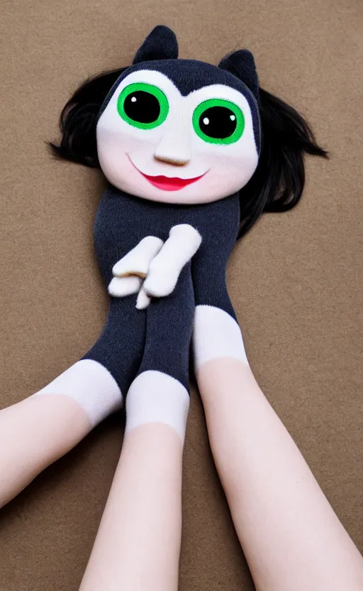 Image similar to live socks with big cute eyes, cute smile and small thin legs and arms, realistic, photo, 8K, photorealistic detailed