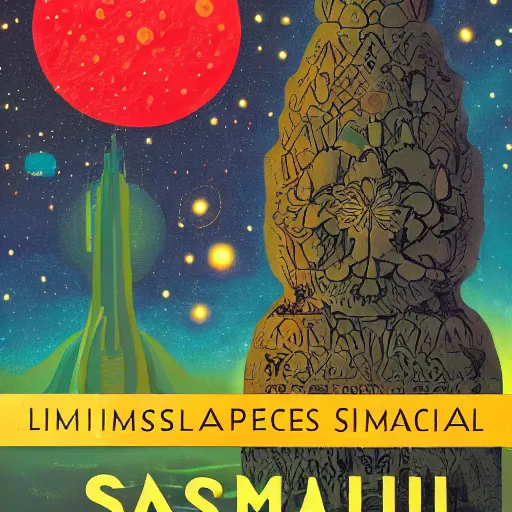 Prompt: Liminal space in outer space as an Utopian Scholastic encyclopedia book cover