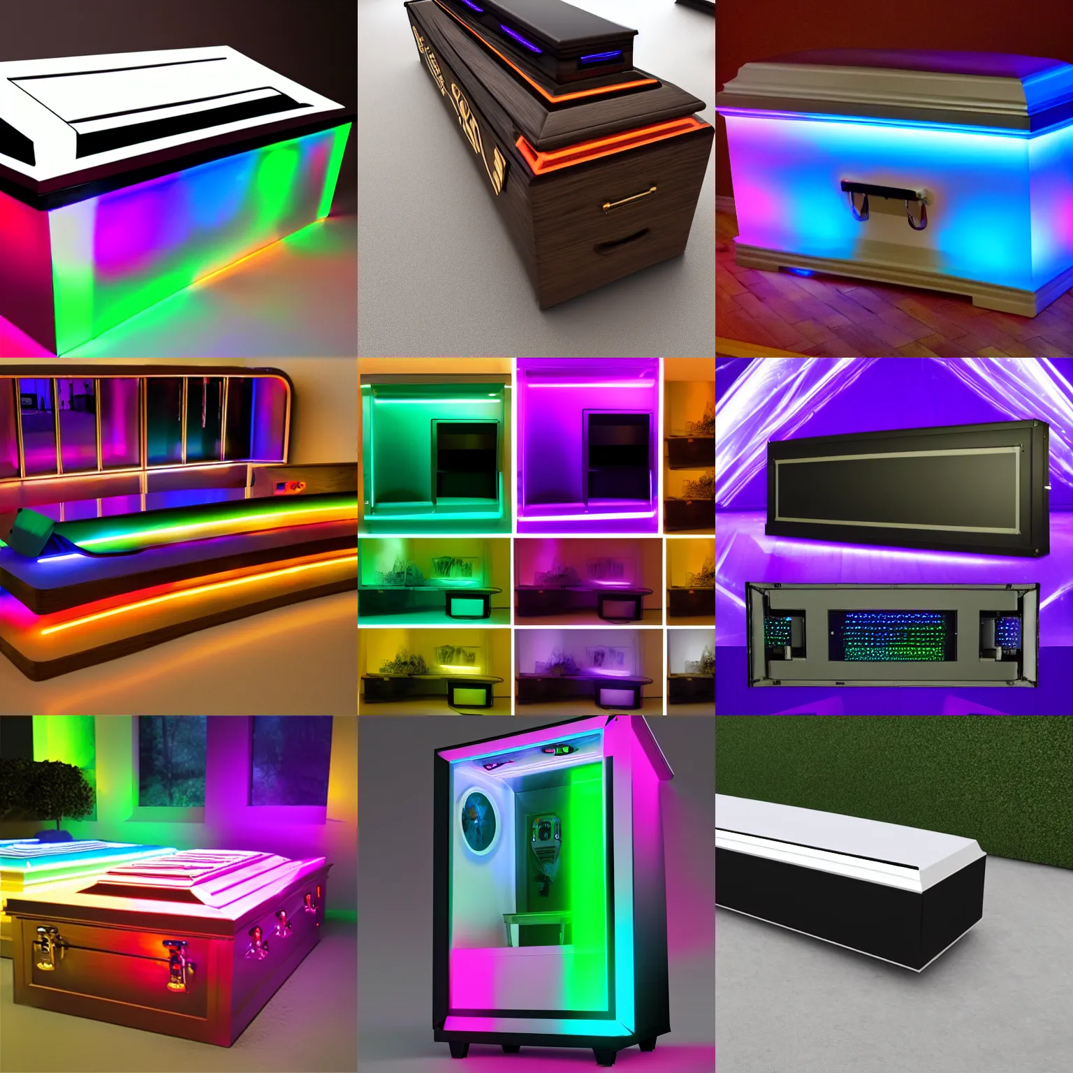 Prompt: coffin rgb, product showcase