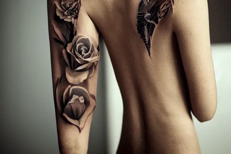 Image similar to emma watson, dope tattoo, hyperrealistic