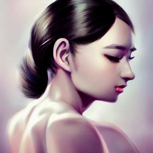 Image similar to a beautiful and elegant queen by wlop, black ponytail, closeup headshot,, 8 k, closeup, high detailed, smooth, trending on artstation, digital illustration.