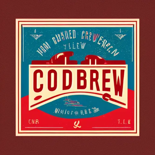 Image similar to inspired by cold brew label, vintage intricate stamp logo, retro artwork, red and blue, design vintage looking logo for art company