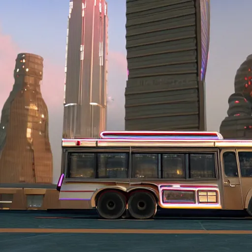 Image similar to a promotional movie still of a futuristic flying food truck is hovering high next to a tall building. candy is displayed with dramatic product lighting, the candy is pearlescent. a scene from fifth element ( 1 9 9 7 ), unreal engine 5, octane 3 d, render, imax 7 0 mm