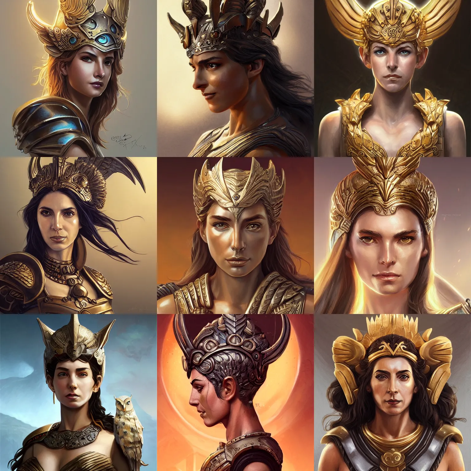 Image similar to athena, greek goddess, claudia black, art by artgerm and greg rutkowski and magali villeneuve, bronze greek armor, owl crown, d & d, fantasy, portrait, highly detailed, headshot, digital painting, trending on artstation, concept art, sharp focus, illustration