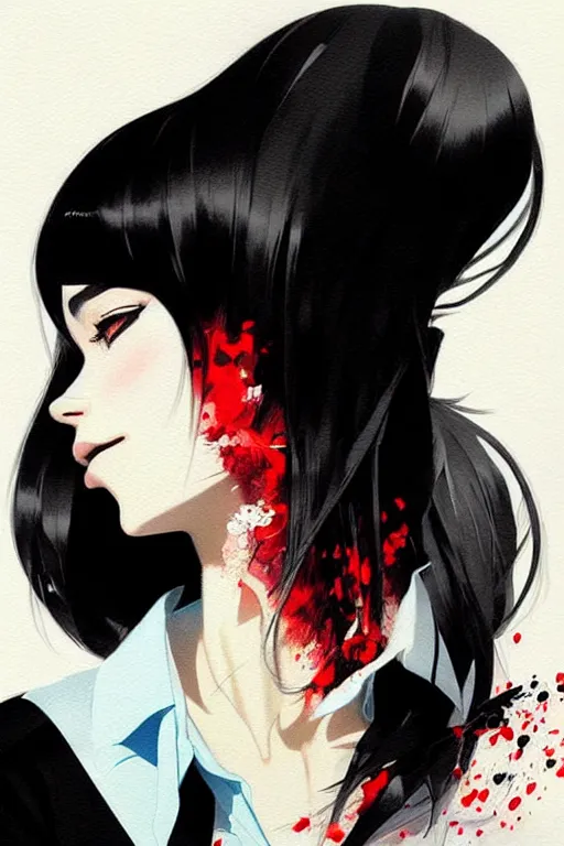 Image similar to a ultradetailed beautiful panting of a stylish woman wearing a shirt with a tie, she has black hair, by conrad roset, greg rutkowski and makoto shinkai, trending on artstation