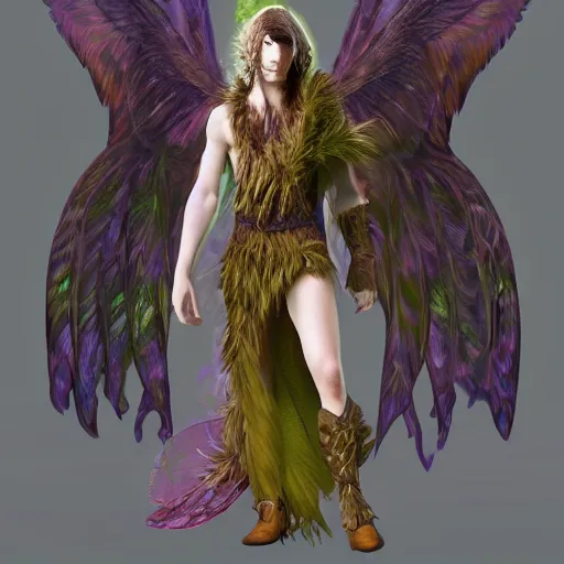 Image similar to Stylized digital art of a male fairy druid with hawk wings, D&D Art, detailed, rim light, diffused, intricate