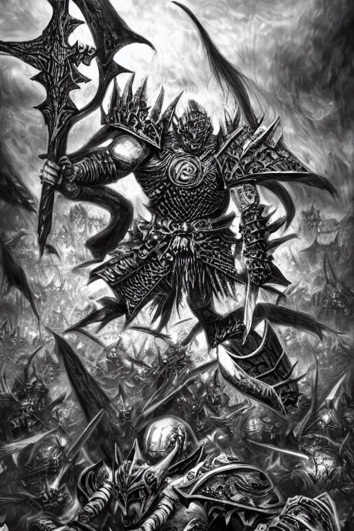 Image similar to chaos warrior, fantasy, warhammer, highly detailed, digital art, sharp focus, trending on art station, kentaro miura manga art style