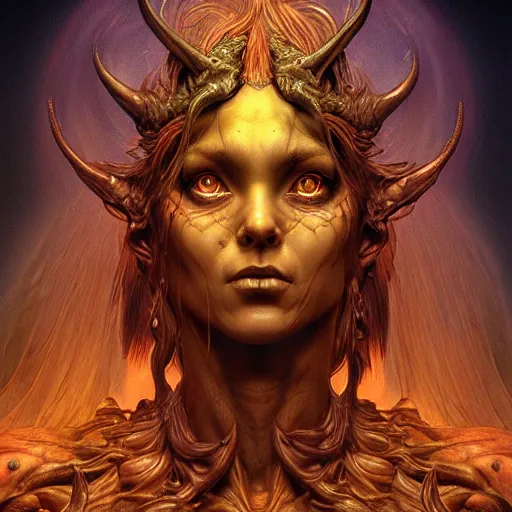 Image similar to photorealistic demon goddess in the style of michael whelan and gustave dore. hyperdetailed photorealism, 1 0 8 megapixels, amazing depth, high resolution, 3 d shading, 3 d finalrender, 3 d cinematic lighting, glowing rich colors, powerful imagery, artstation concept art.