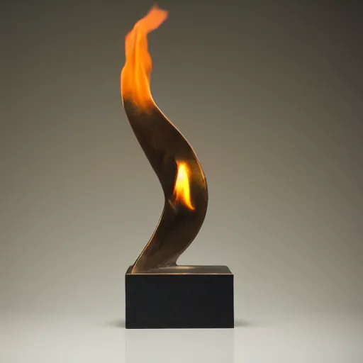 Image similar to minimalist bronze sculpture of a flame