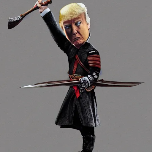 Image similar to Donald Trump holding a fancy broadsword, photorealistic