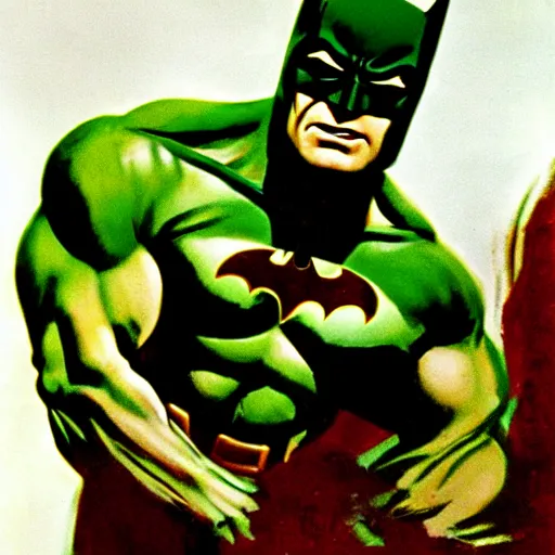 Image similar to frank frazetta the hulk as batman, 8 k, realistic, photo real, smooth, sharp, intricate detail, hyper detail, dramatic lighting, dramatic shading