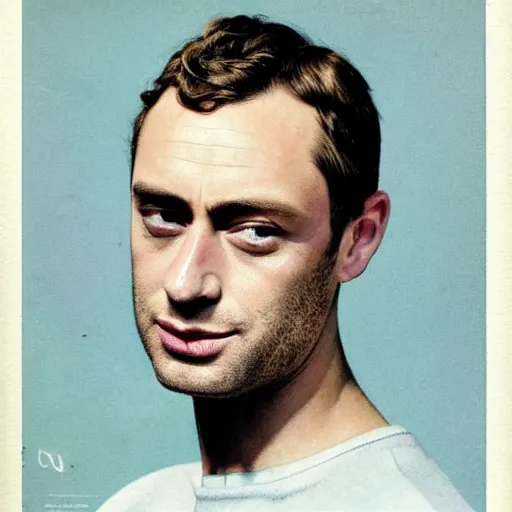 Image similar to “Jude Law portrait, color vintage magazine illustration 1950”