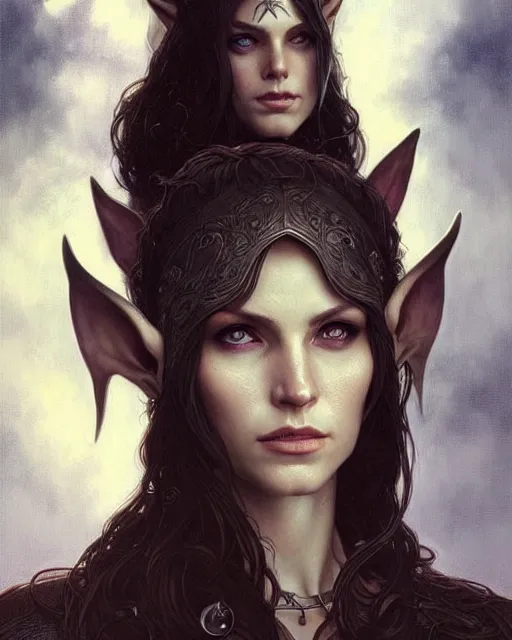 Prompt: portrait of an elven mage, dark, piercing eyes, gentle expression, elegant clothing, photorealistic, highly detailed, artstation, smooth, sharp focus, art by michael whelan, artgerm, greg rutkowski and alphonse mucha