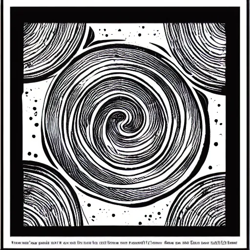 Image similar to black and white illustration spiral galaxy block print