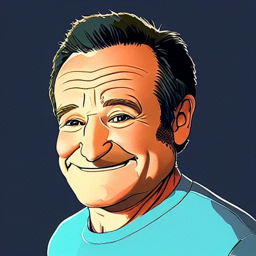 Image similar to illustration of Robin Williams, by Studio Ghibli, 8k, face enhance, sharp focus, concept art, smooth