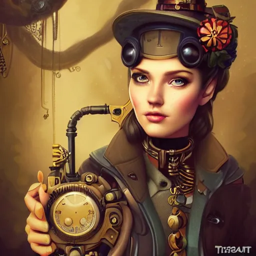 Prompt: Lofi Steampunk portrait Pixar style by Tristan Eaton Stanley Artgerm and Tom Bagshaw.