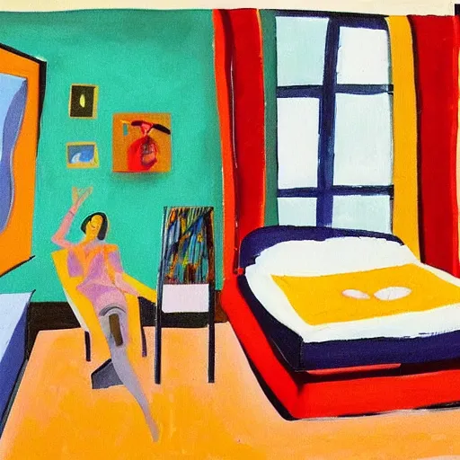 Prompt: representation of a modern girl in her room in the style of Edward Ben Avram, Indian/Israeli painter