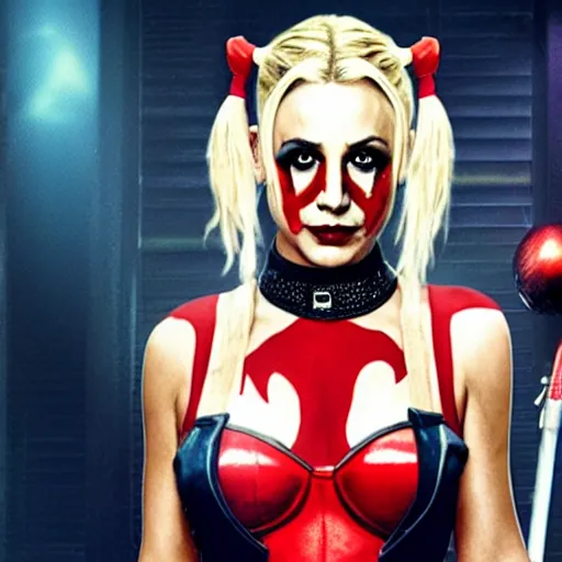 Image similar to A still of Kaley Cuoco as Harley Quinn