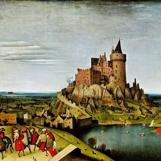 Prompt: A medieval castle by Pieter Bruegel