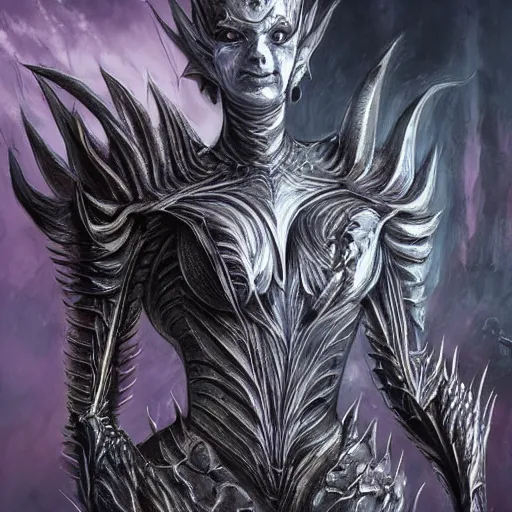 Image similar to portrait of the dragon queen, Dragon in dragon lair, HD, full body dragon concept, flying dragon, Human body with dragon features, beautiful queen, perfect face, ray tracing, 4k realistic 3d rendered portrait, soft shading, soft colors, relaxed colors, hyperdetailed, wide angle lens, fantasy, futuristic horror, armor style of giger