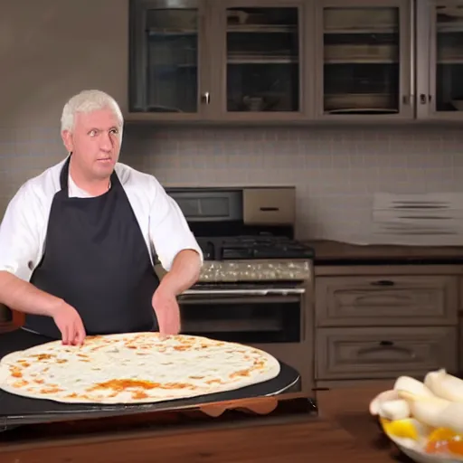 Image similar to A still of the Emperor making a pizza, 4k, photograph, ultra realistic, highly detailed, professional lighting