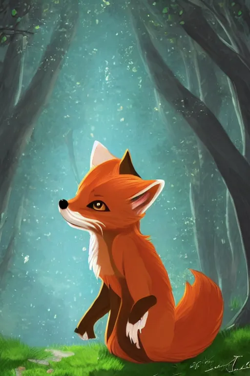 Image similar to a pretty medieval anthropomorphic fox with a fluffy tail in the forest, comic art, trending on furaffinity, cartoon, kawaii, backlighting, furry art!!!, radiant light, bokeh, trending on artstation, digital art