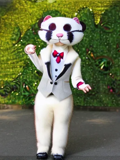 Image similar to furry ferret, anime style, formal suit, full body, disney style