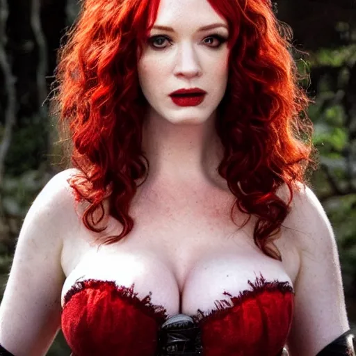 Prompt: photo of christina hendricks as a vampire amazon warrior