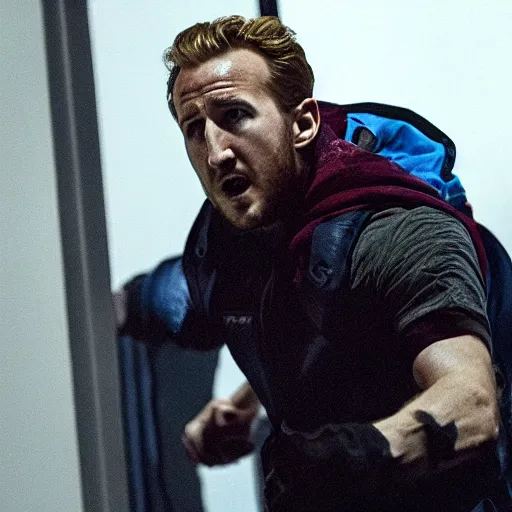 Image similar to movie still of harry kane in the descent, cinematic, action shot