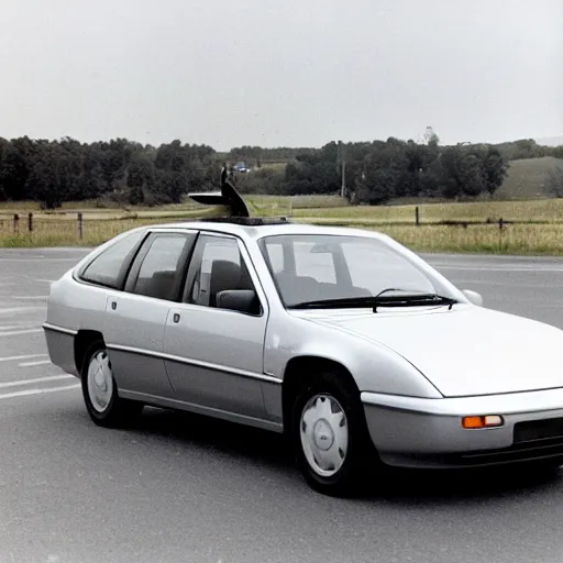 Prompt: a Tesla car in 1990