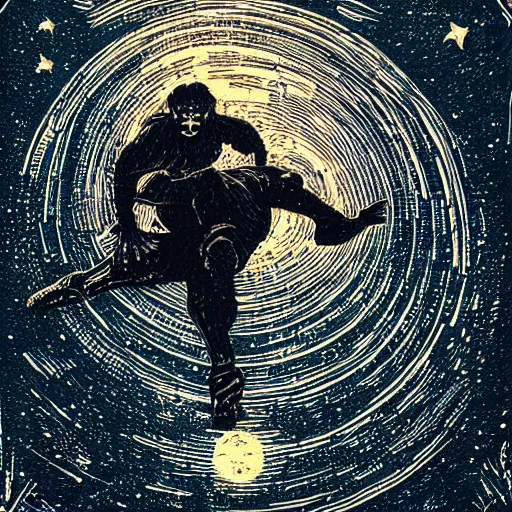 Image similar to Woodcut portrait of me falling into the stars by greg rutkowski, 4k, intricate details