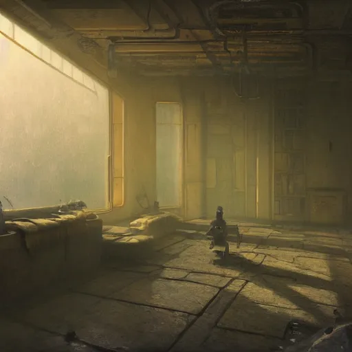 Image similar to detailed painting of bladerunner interior room in yemen, artstation, beksinski, cinematic